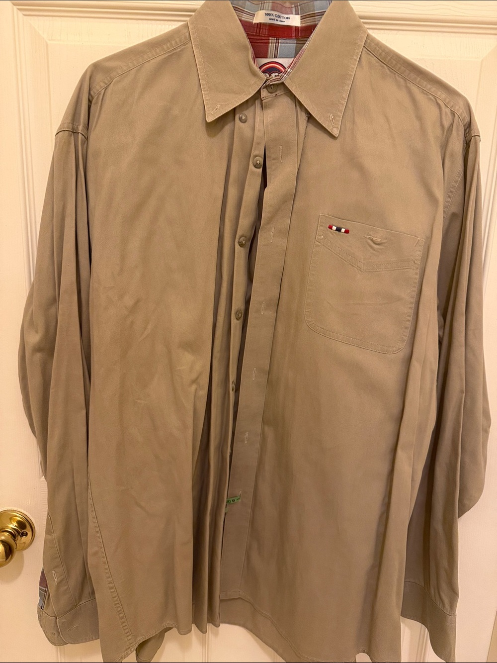 Men's Tan Long-Sleeve Dress Shirt with Chest Pocket